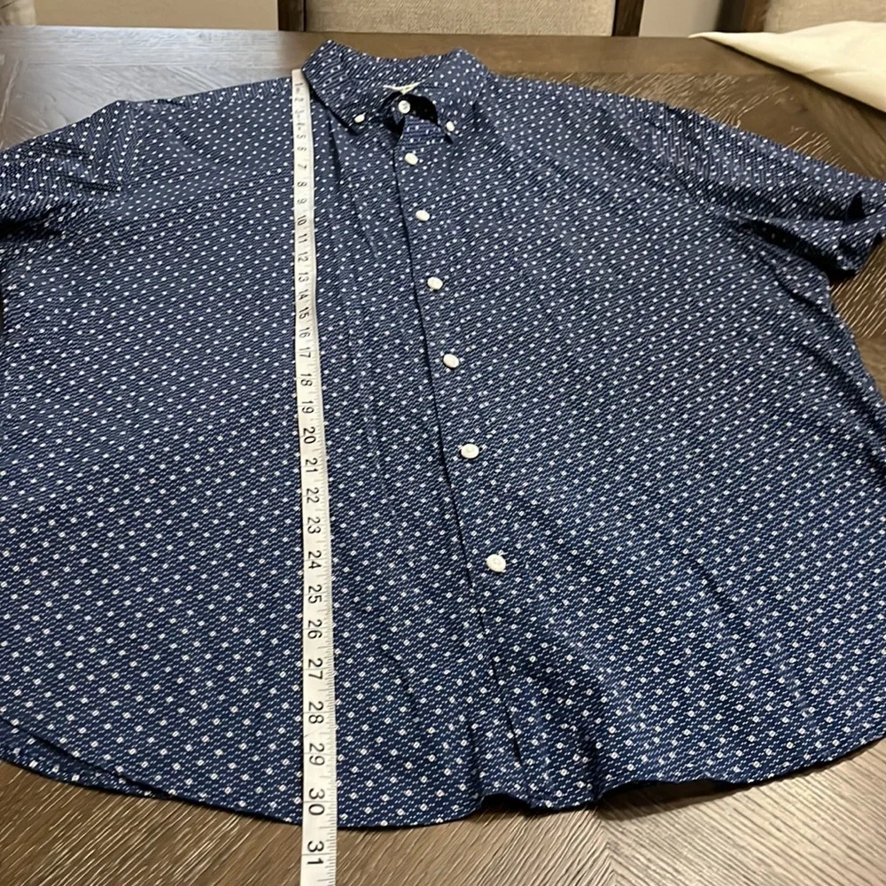 J.Crew navy blue small print shirt sleeve button down shirt Size XL